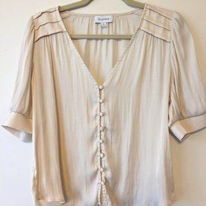 Evereve Puff Sleeve Blouse Button Front Ivory Women's Small
